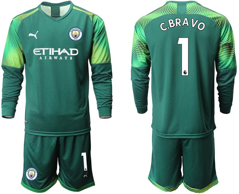 Men 2019-2020 club Manchester City Dark green long sleeve goalkeeper #1 Soccer Jerseys